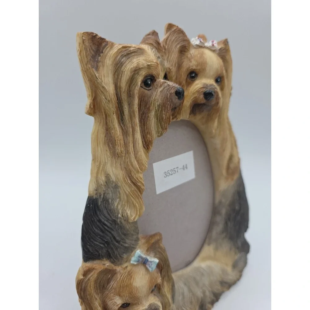 Yorkshire Terrier Trio Photo Frame 3D Adorable Resin Figural Dog Mom Fur Babies